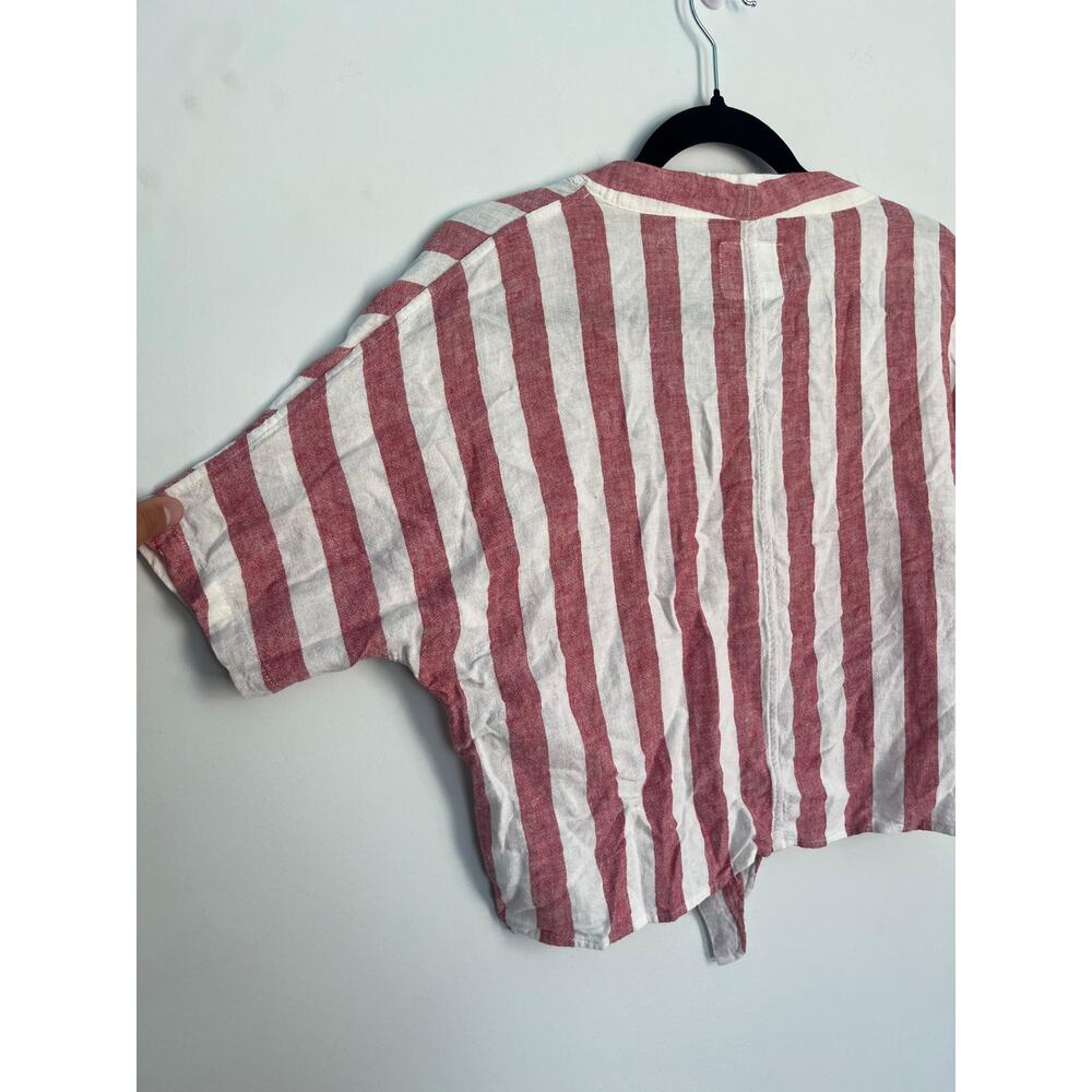 Rails Striped Button Front Shirt‎ Women XS Red White Linen Tie Hem Summer - Picture 6 of 7